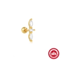 Golden S925 sterling silver ear stud featuring three marquise-cut marquise-cut clear zircons - Gold #13