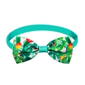 Dog and cat bowtie accessory featuring green cactus print on a teal ribbed collar strap - Cactus Floral