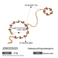 Goldenes Edelstahl Kirsch-Ring-Armband-Set mit roten Zirkoniasteinen und Maßangaben - Kirsch-Handkettenring(JDB0205029)