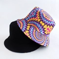 Wende-Anglerhut-Set mit minimalistischem Schwarz und lebhaftem Wirbel-Geometriemuster - Erwachsene 55-58cm / Blauer Kreis