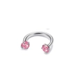 Detailed view of silver F136 titanium horseshoe ring with pink cubic zirconia stones - 1.2*10mm / Steel + Pink Zirconia
