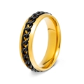 Minimalist 6mm stainless steel spinner ring featuring black curb chain on gold band - Size 6 / Gold Plated Black Chain
