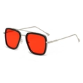 Square silver metal frame sunglasses with vibrant red lenses and vintage style - Silver Frame Red Lens