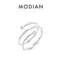 Minimalist S925 sterling silver multilayer bamboo ring with zircon accents in silver - Adjustable Open / Silver