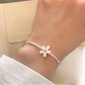 Elegant silver bracelet with a minimalist five-petal flower charm on a thin chain link - Silver Five-Petal Flower Fine Chain (MY35786)