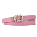 Cintura sottile rosa in finta pelle con fibbia ovale decorata con perle bianche - Rosa