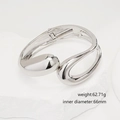 Minimalist irregular silver open bangle on stone with size and weight details - Minimalist Streamlined Silver Cuff (SL242) / Silver