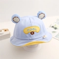 Cute blue baby bucket hat with yellow trim and 3D ears, featuring cool bear embroidery - 8 Months-3 Years (46-50cm) / 15 Blue (COOL)