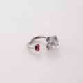Anello ferro di cavallo argento con zirconi scintillanti chiari e rossi, stile aperto - Stile Trasparente e Rosso (13#)