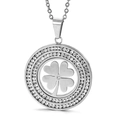 Silver clover necklace with double row crystals on a polished stainless steel chain - Steel Color Hollow Clover Double Row Rhinestone Pendant (KP44592-K)