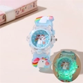 Cute kids quartz watch with light blue unicorn strap and LED glowing watch dial - Sky Blue