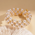 Détails du bracelet en perles à trois couches avec entretoises dorées et diamants - Doré