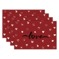 Lot de 4 sets de table de la Saint-Valentin en lin rouge avec motifs cœurs et Love - QL-CDO2 (Lot de 4 Multiples Cœurs Rouges) / 30*45cm