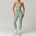 Muntgroene yoga-set met legging met hoge taille en nauwsluitende top met lange mouwen - Vest 8793 + Broek 8519 Basilicumgroen / S
