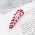Detail of hand-knitted purple and pink striped hair clip on elegant white paper - Teardrop / Pink Purple