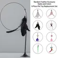 Cat wand set with heavy duty suction cup base and 8 interchangeable feather attachments - Standard Suction Cup - Black Feather + 8 Replacement Heads Set