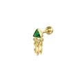 French vintage S925 silver stud earring with green triangle stone and golden tassels - Green