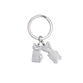 Cartoon stainless steel keychain featuring cute cat and dog charms in polished silver finish - 1 Dog 1 Cat / Silver