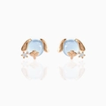Close-up of light blue gemstone puppy earrings with 18K rose gold and zircon accents - Puppy Style (EH00707)