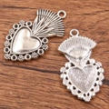Silver metal sacred heart charm with floral edges for DIY jewelry making and crafts - 27B2-13 Burning Sacred Heart