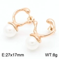 Pendientes geométricos minimalistas en oro rosa con perlas, tamaño 27x17mm y peso de 8g - Oro Rosa (KE113303-KFC)