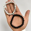 Bracelets de couple avec perles en pierre de 8mm et fermoir magnétique - Paire de Perles Blanches (白色)