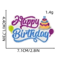 Détail de l'écusson brodé Happy Birthday dimensions 7,1cm x 4,4cm avec motifs de gâteaux - Patch de Fête 14# (Texte Joyeux Anniversaire)