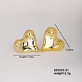 Polished gold heart stud earrings dimensions and weight specifications on white background - Gold Irregular 3D Heart (E01595-21)