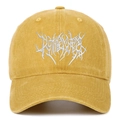Vintage mustard yellow washed cotton baseball cap with silver metallic Gothic embroidery - Adjustable / Yellow