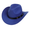 Royal blue western cowboy hat with black leather belt and gold studs in a side view - M (56-58cm) / Royal Blue (170-H)