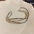 Elegant silver double-layer wave cuff bracelet with polished minimalist metallic finish - Silver Double Layer Streamline Wave Style