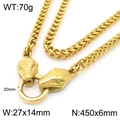 Punk style gold snake heads clasp necklace with woven titanium steel dragon bone chain - Gold Snake Head / 45cm