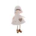 Witte pluche kerstengel met gouden hart en veren rok als kerstboomversiering - Wit