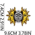 Detailed view of sun and moon embroidery patch showing precise 7.4CM x 9.6CM dimensions - Style 15 (Sun and Moon)