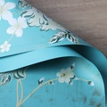 Vintage floral bouquet wrapping paper with blue background and golden accents - Fragrant Rose / Nile Blue