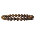 Natural landscape stone bead elastic bracelet with unique earthy brown mineral patterns - Leopard Jasper