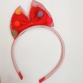 Red mesh bow headband with colorful pom-poms and pink non-slip teeth for girls - Red Headband / Red