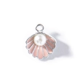 Pink enamel shell pendant with white pearl inlay and metal hanging ring accessory - Pink Enamel / Silver Plated