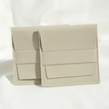 Light gray square PU leather jewelry pouch with flip cover and snap button closure - 8*8cm / Beige