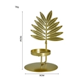 Golden iron palm leaf candle holder with 15cm height and circular metal base - Palm Leaf / Gold