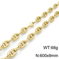 Golden pig nose link chain necklace 600x9mm with polished finish and secure clasp - 60cm Necklace (KN118460-Z)