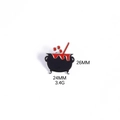 Detailed view of Halloween cauldron enamel pin with dimensions 26mm and 24mm - Black Red Cauldron