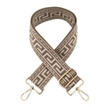 Detail of adjustable 5cm jacquard Greek key bag strap with golden metal hardware - Dark Khaki