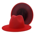 Stylish red and maroon dual-tone wool felt fedora with a wide flat brim. - M (56-58cm) / Red with Wine Red Inside