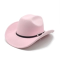 Détail de chapeau de cowboy en feutre rose avec ruban cuir noir et boucle métal argent - M(56-58cm) / Rose (Couronne Creusée)