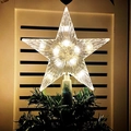 Illuminated 15cm pentagram Christmas tree topper with warm white light and clear plastic finish - 15cm Striped Warm White (2x AA Battery Box)