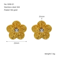 Vintage goldene Blumenohrstecker aus Edelstahl mit zentralem Zirkonia-Stein - Fünfblättrige Blume Zirkon Stil (ZE1898-1) / Gold