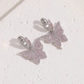 Pink butterfly earrings with shimmering crystals and silver metal finish for women - Butterfly Zirconia / Silver