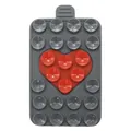 Detail view of double-sided silicone heart suction phone mount with 21 suction cups - Grey + Red
