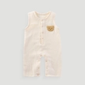 Infant sleeveless cotton gauze romper in cream white featuring a cute brown bear patch - 66CM / Off-White (Bear Patch Gauze)